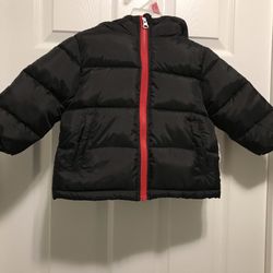 PUFFER BABY JACKET BLACK WITH RED ZIPPER .  SIZE 18M