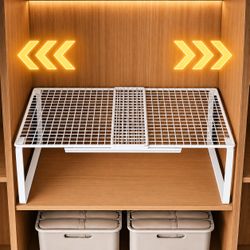 [NEW] Expandable Cabinet Shelf 15"-26"W x 10.5"D x 8.6"H - Kitchen / Closet Organizer Rack (White)