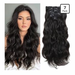 Dark Brown Wavy Clip In Hair Extensions 16 Inch 7PCS Synthetic Hairpieces | Dark Brown Clip In Hair Extensions, 16 Inch 7PCS Synthetic Hair Set, Soft