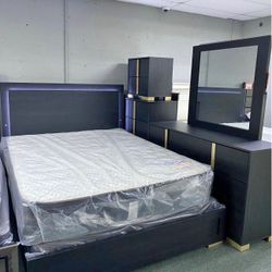 New 5pc Queen Bedroom Set With Dresser Mirror Nightstand And Free Delivery Pay On Arrival 