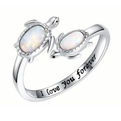 Turtle Silver Wedding Ring Adjustable Stamped With "I Love You Forever"