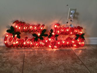 Vintage Set Of Two Christmas Plastic Light Up Signs Original Package Work Great  MERRY CHRISTMAS and SEASONS GREETINGS