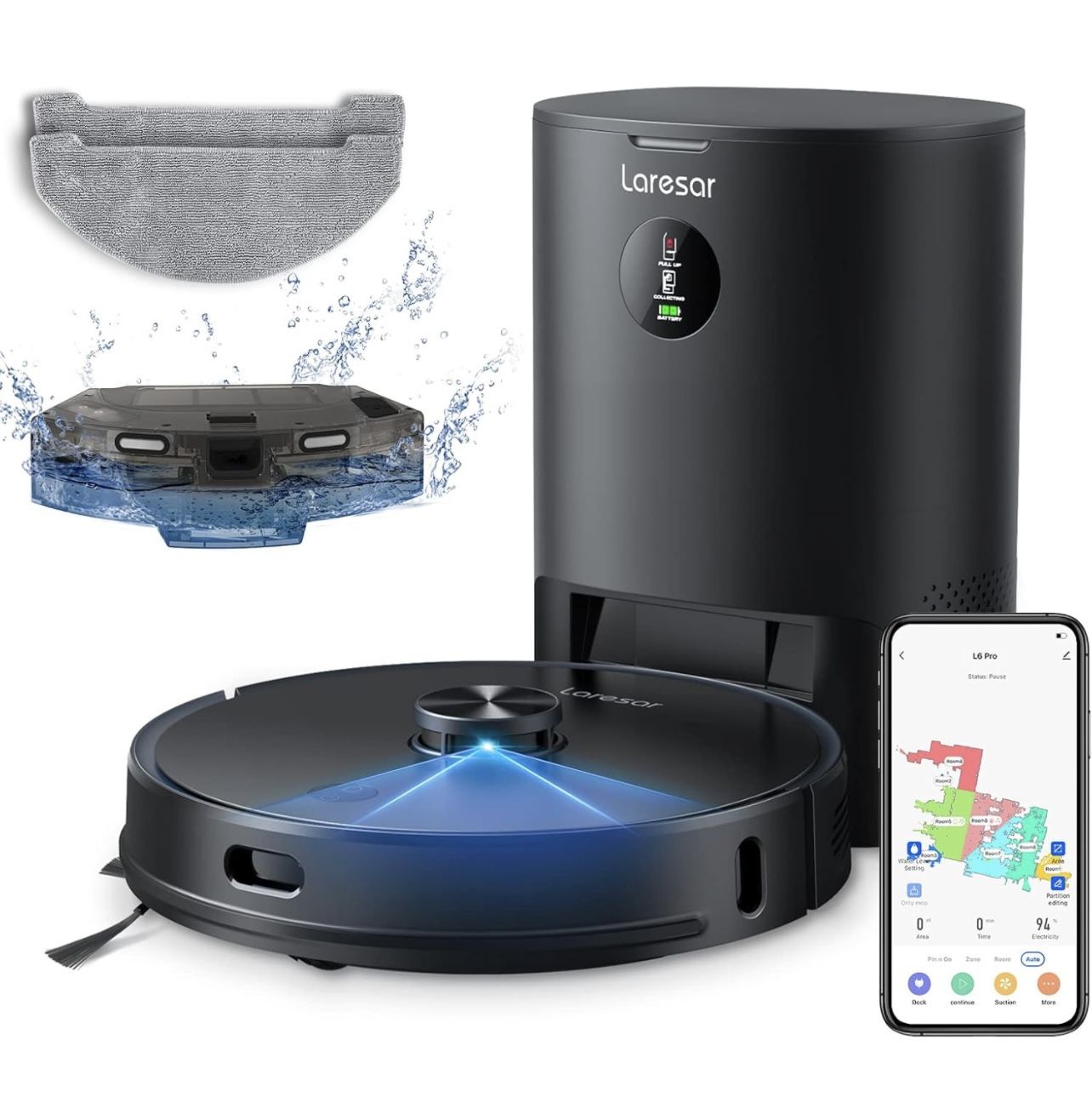 Laresar L6 Pro Robotic Vacuum Cleaner with Auto Dirt Disposal, Bluetooth App (Has Everything)