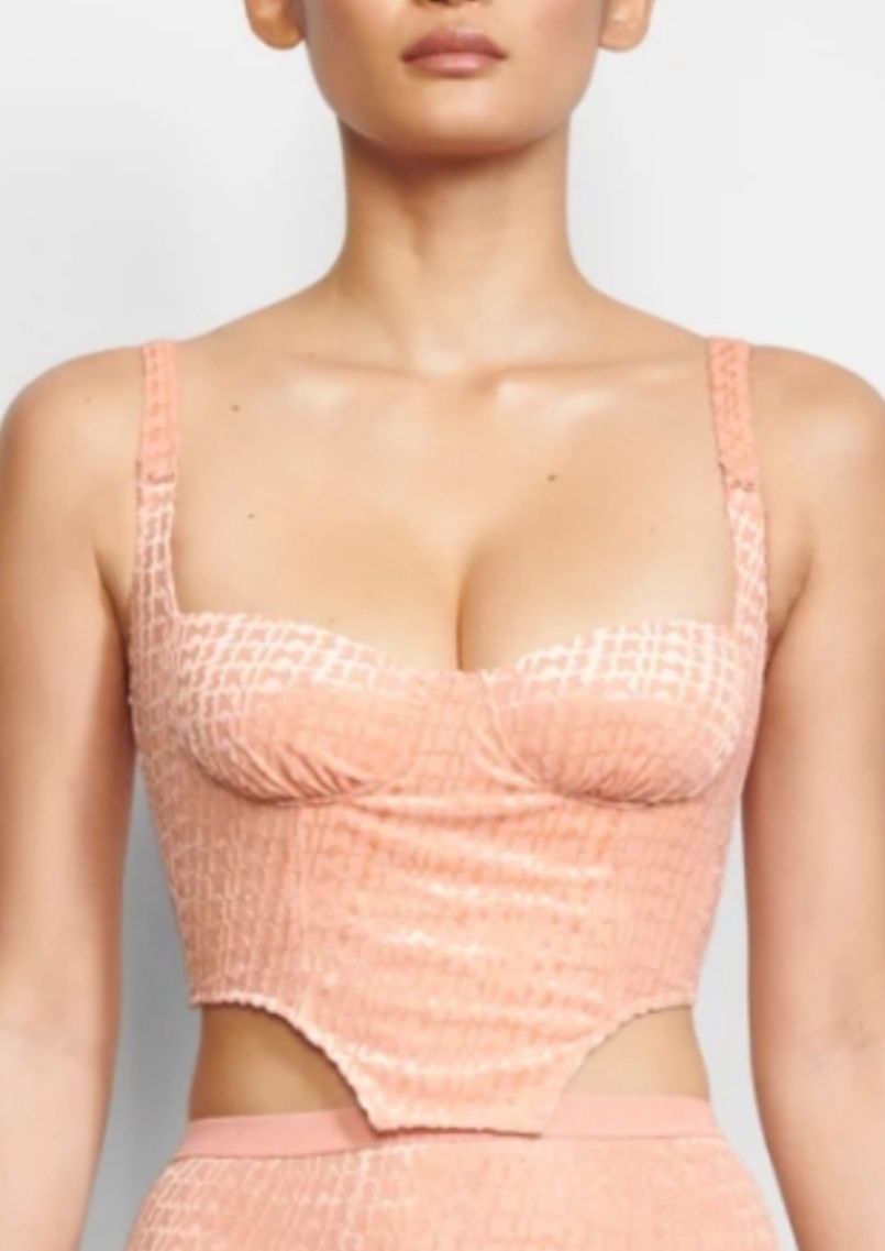 SKIMS Size 4X Logo Velvet Zipper Corset Crop Top PEACH NWT AP-BUS-1511