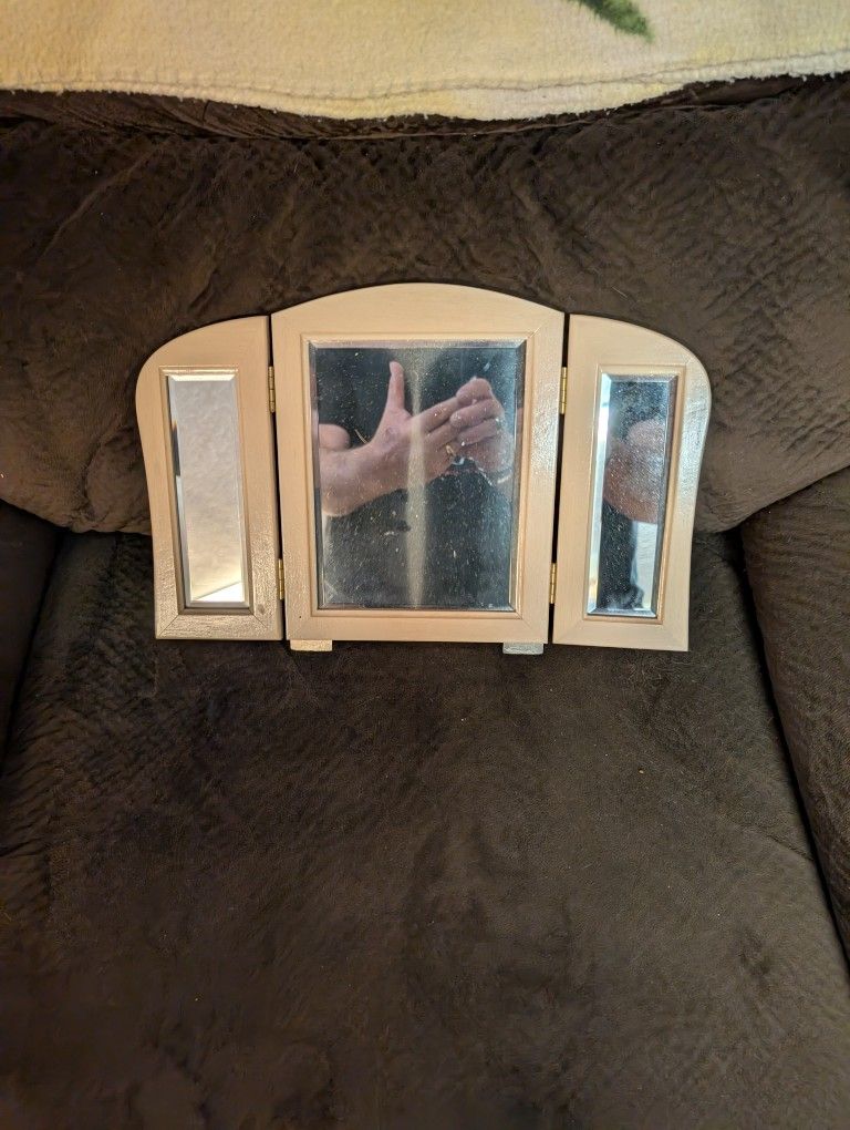 Wooden Make Up Mirror In A Cabinet 