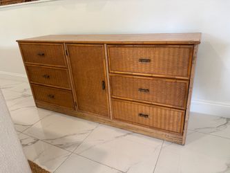 Vintage Bamboo & Rattan Dresser – Boho Style