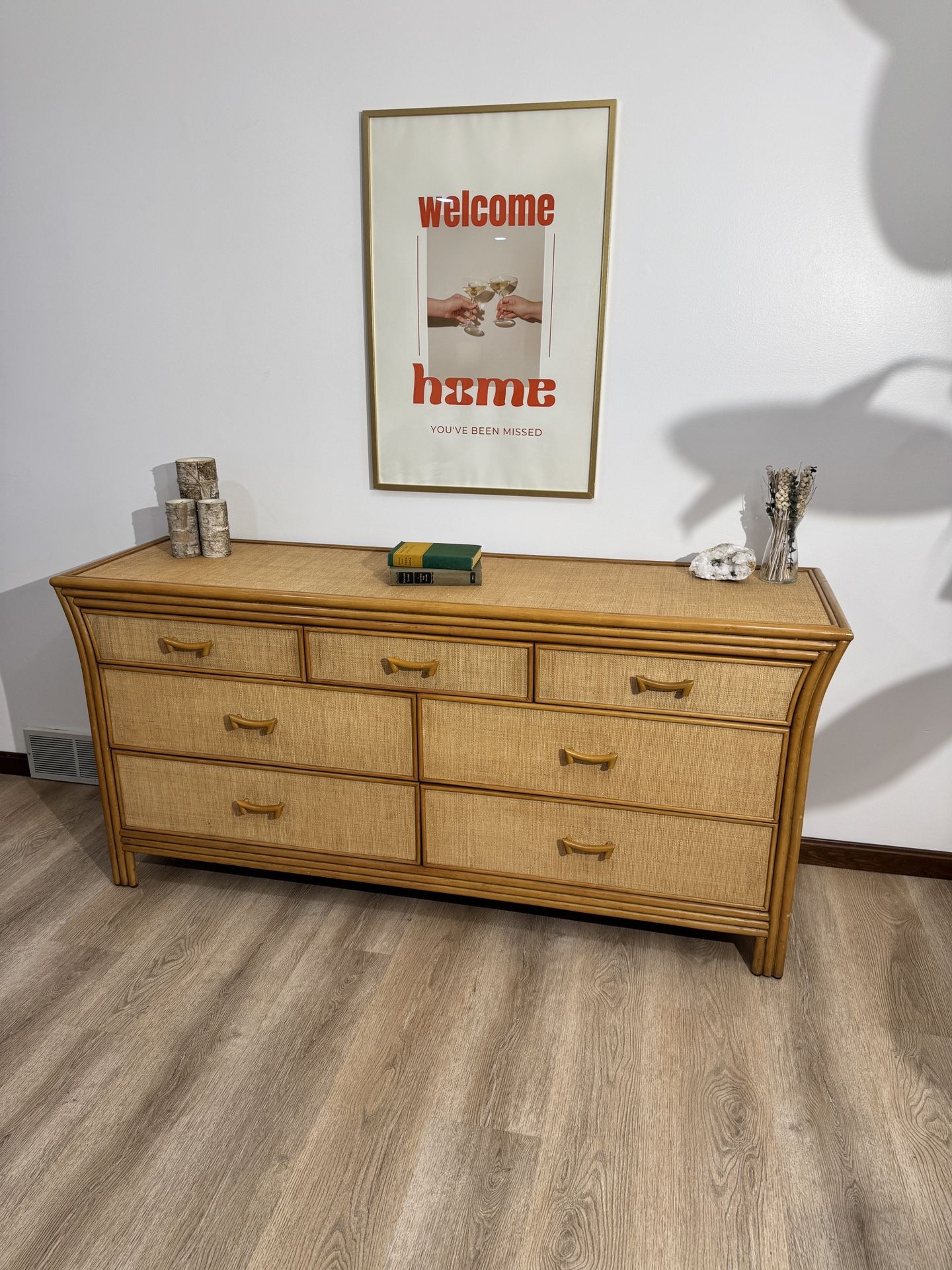 Vintage Coastal Grasscloth Dresser