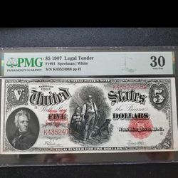 $5 Woodchopper 1907 Legal Tender 