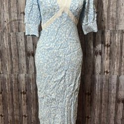 Rixo Blue Floral V-Neck Women's Dress