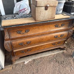 Vintage Solid Wood Dresser w/ Marble Top – Ornate French Style