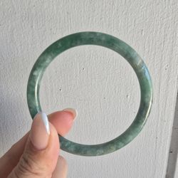 All Natural Grade A Oily Green Round Jadeite Bangle 57.3mm