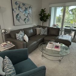 Grey Leather Sectional Couch