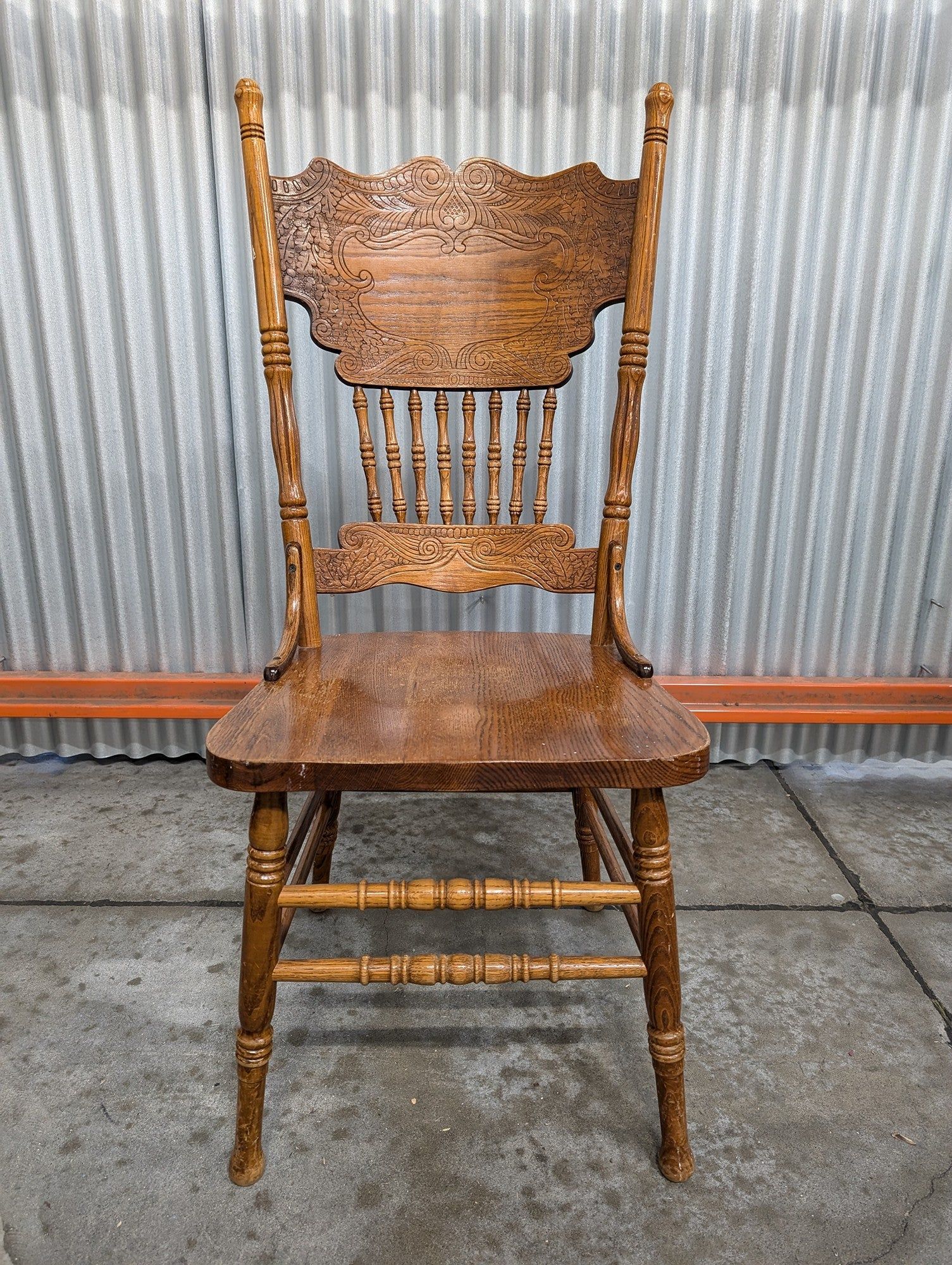 Vintage Oak Pressed Back Dining Side Chair