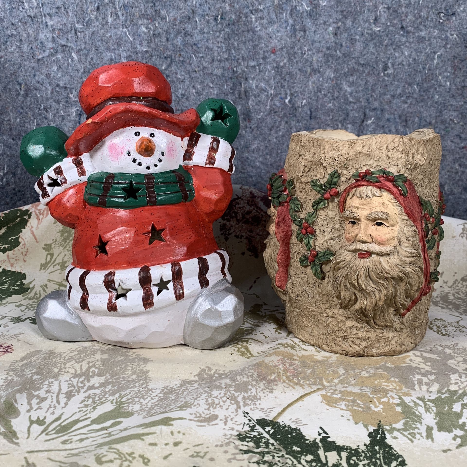 Christmas Candle Holder Snowman Tea light Santa Pillar Holiday Season Present