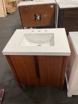 30” Brown Solid Wood Bathroom Vanity with Engineered Marble Top (V201)