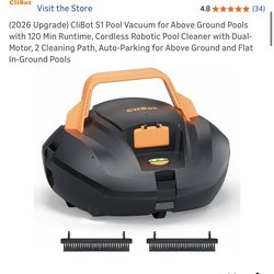 (2026 Upgrade) CliBot S1 Pool Vacuum for Above Ground Pools with 120 Min Runtime, Cordless Robotic Pool Cleaner with Dual-Motor, 2 Cleaning Path, Auto
