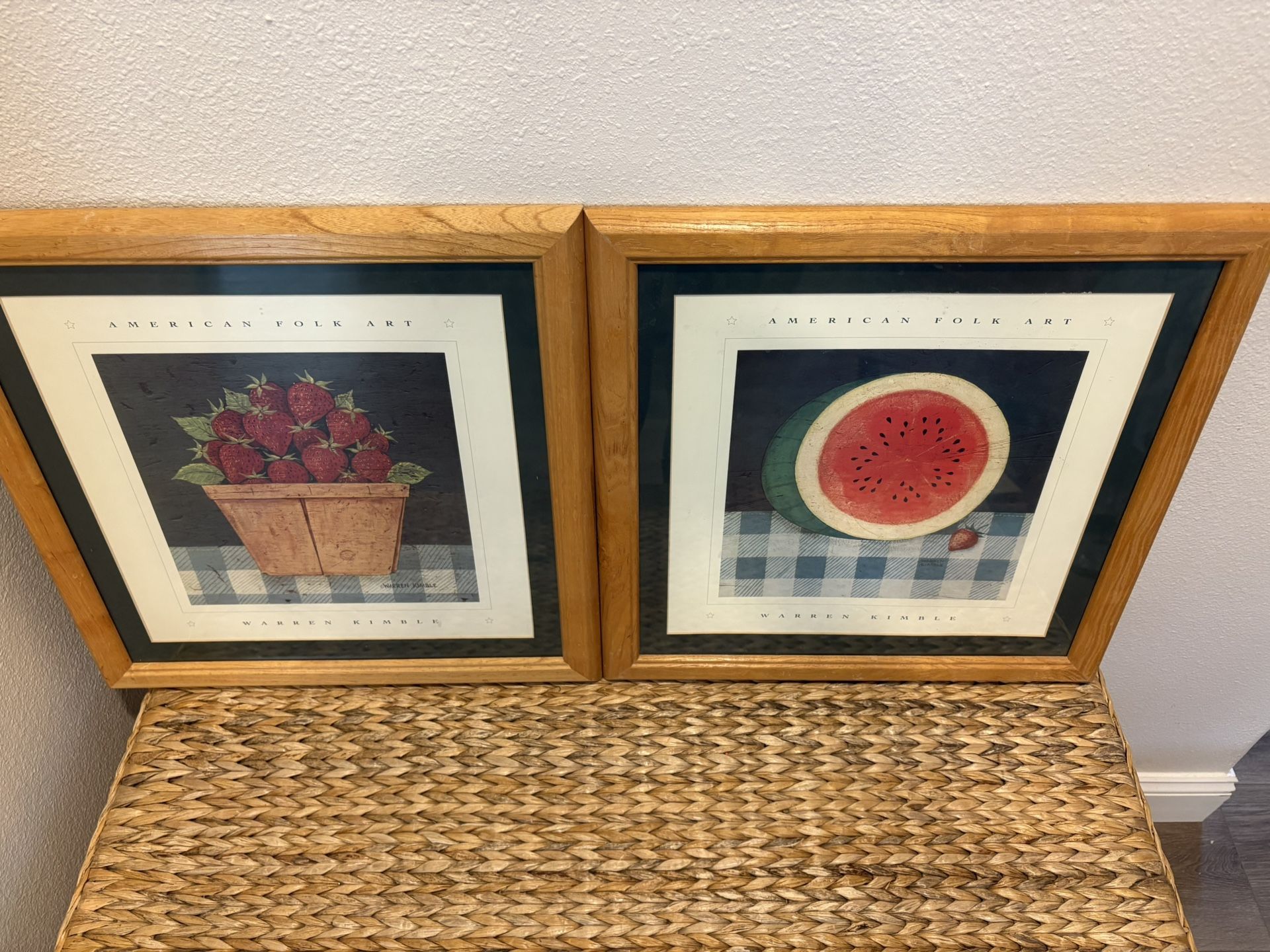 Warren Kimble American Folk Art Set Of 2 Artwork - Framed - Rare Country Farmhouse Decor - Simi Valley