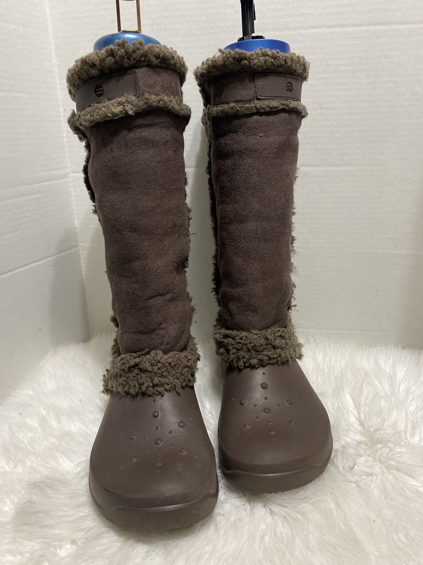 Crocs Nadia Brown  Faux Fur Lining Pull On Winter Boots Women's Size 9 