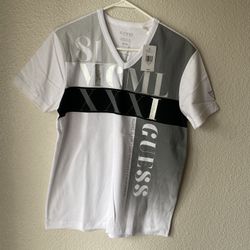 Brand new Men’s Guess brand white and gray colored V-Neck Shirt  Up For Sale 