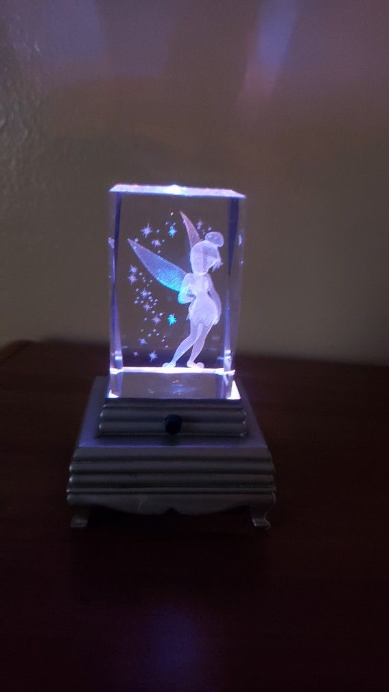 Tinkerbell 3D Laser Crystal Block with LED Base Colour Change Night Light