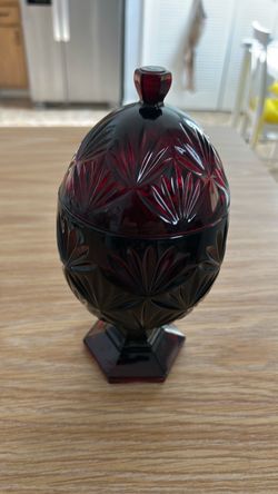 Ruby Red Cut Glass Egg-Shaped Covered Candy Dish