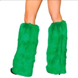 Faux Fur Leg Warmers for Women Fuzzy Furry Boot Covers Fluffy Boot Green