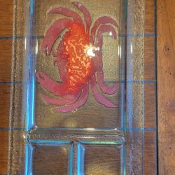 Gorgeous Fused Glass Platter With Copper Crab Insert 