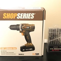 Shop Series 18V Lithium- Ion Power Drill and Tool Shop 19 Piece Combination Drill Bit Set