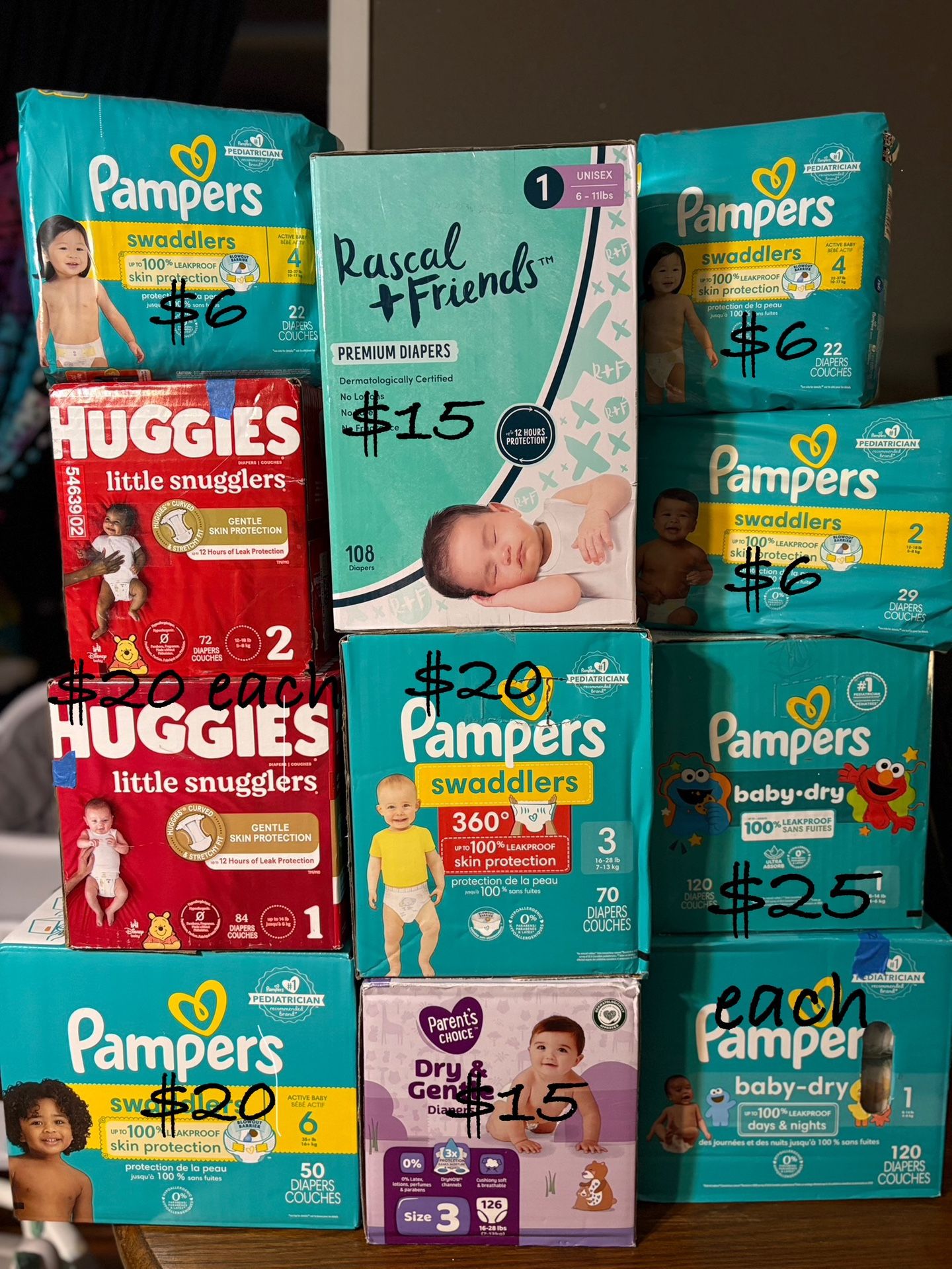 Diapers, Pampers, Huggies