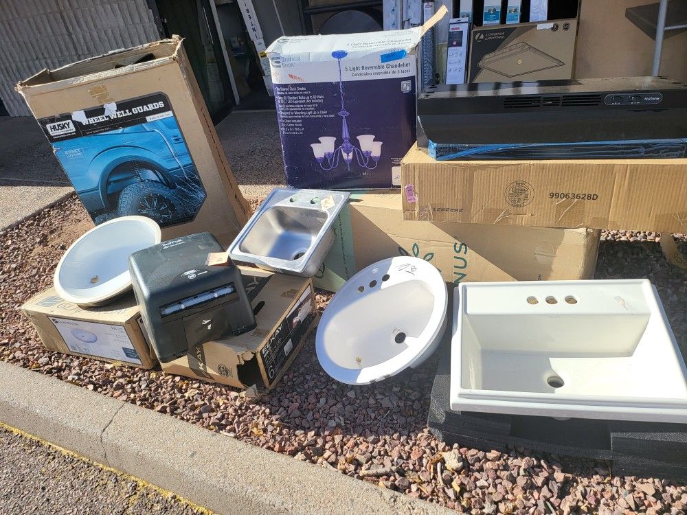 Porcelain sinks $25 metal white sink white sink $10 chandeliers 20 fthere's $25 rainhood $29 going on a business sale