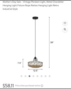 Mother's Day Sale - Vintage Pendant Light, Metal Chandelier Hanging Light Fixture Rope Rattan Hanging Light Retro Industrial Style