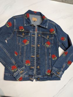 NWOT Driftwood Audrey Rose Embroidered Denim Jacket Size S Boho Rare