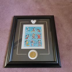 Walt Disney Frame Mickey Mouse Through the Years Stamps + Medallion Coin