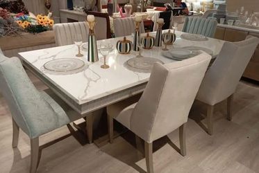 Marble Top Dining Table with 6 Chairs