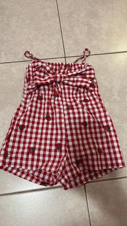 Plaid strawberry romper