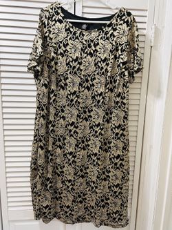 2X Black And Gold Lace. Knee Length Dress. Never Worm 