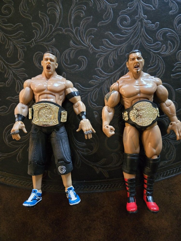 2005 WWE Deluxe Aggresion Dave "The Animal" Bautista and 2006 John Cena Action Figures Rare $80 OBO