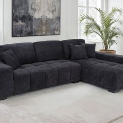 Brand New Super Plush Black Modern Style Sectional Sofa (Pillows Included)
