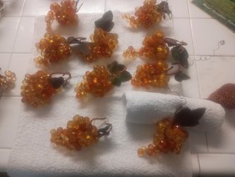 Lucite GRAPE Clusters Cut Faceted Acrylic Wired Red Clear Green Orange VINTAGE