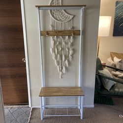 Oak wood White Metal Wood Shoe Rack Storage Bench With Shelf