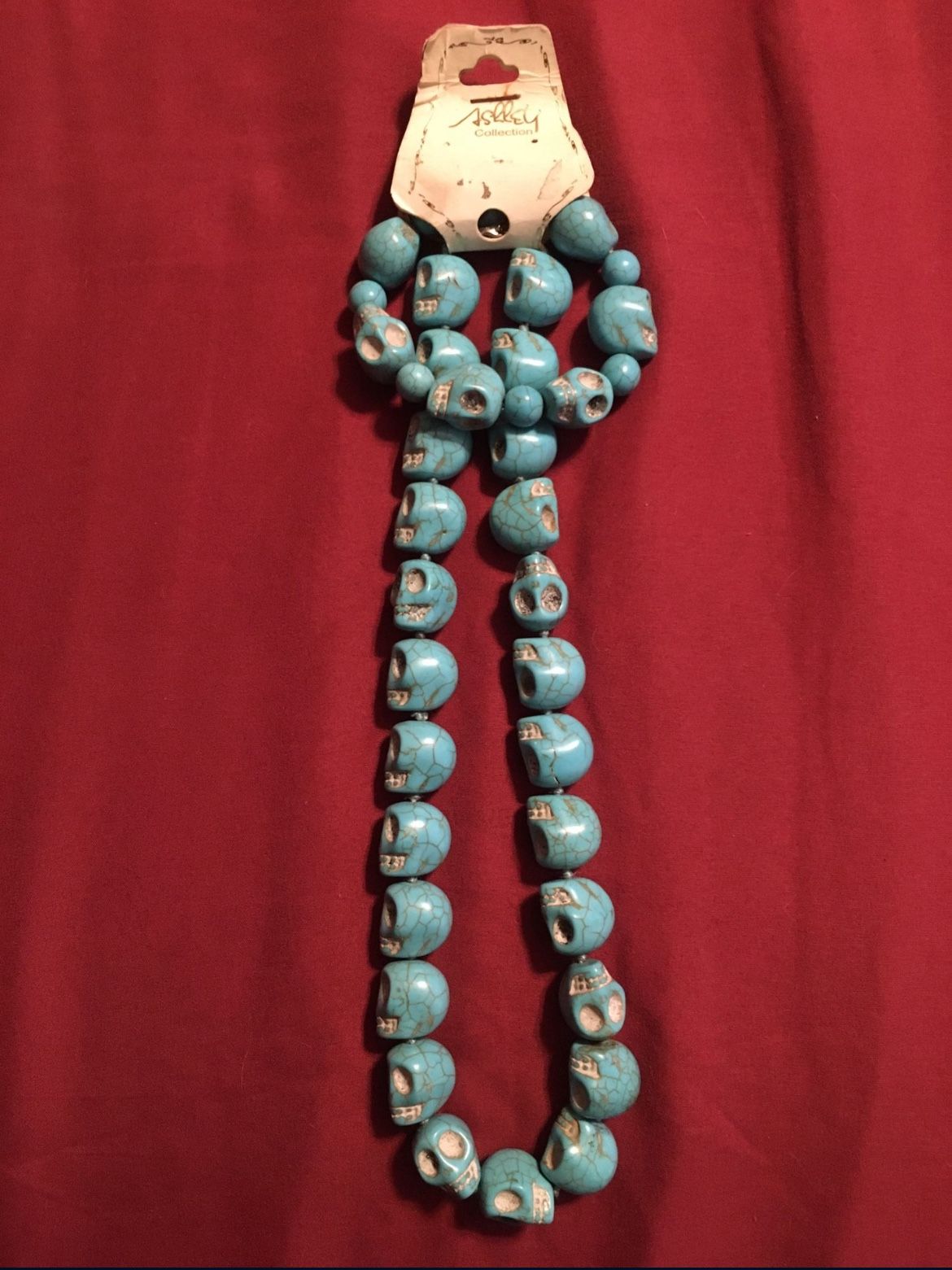 Solid Turquoise Skull Necklace, And Bracelet