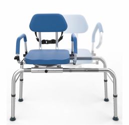 HT TopHinon Slide Shower Chair with Swivel Seat, Padded Backrest, Pivoting Arms, Adjustable Height, 350lb Capacity, for Seniors and Disabled, Blue