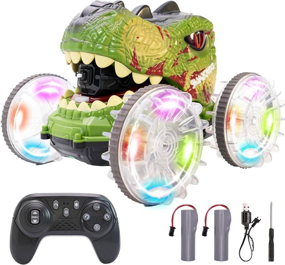 new Amphibious Dinosaur Remote Control Car,RC Monster Trucks for Boys 3+ Year Old,360° Rotating All Terrain RC Stunt Cars Truck with Water Spray,Light