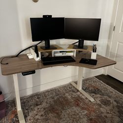 Electric Sit/Stand L-Shaped Desk + Monitor Stands (includes drawer)