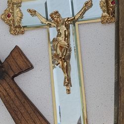 TFM Franklin Mint - WALL CROSS CRUCIFIX MADE IN ITALY MIRRORED GOLD 10.5"X 6.5"
