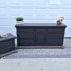 Modern Black 9 Drawer Dresser With Nightstand 