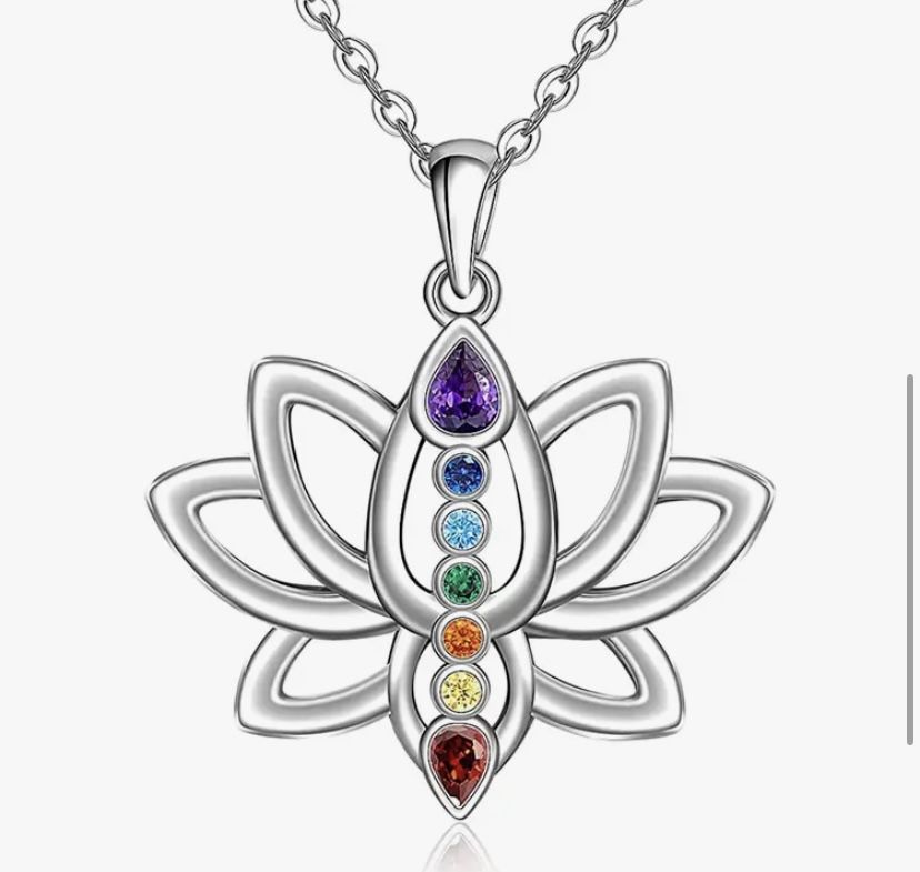 7 Seven Chakras Lotus Flower Yoga Reiki Crystal Necklace Pendant