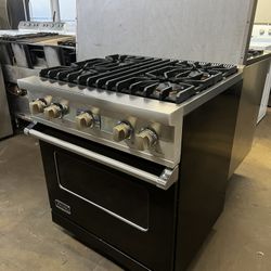 Viking 30”Wide Dual Fuel Range Stove In Gloss Black 