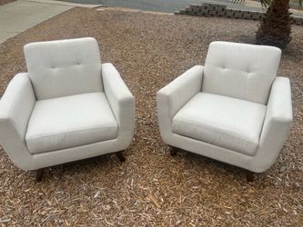 2 Like-New Mid-Century Modern Draper Accent Chairs | Oatmeal Fabric | Delivery Available