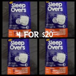 4 BAGS OF CUTIES Sleep Overs Day & Night Protection Boys or Girls  LG/XL (12CT 60-125lb) For $20/$20 Por Las 4 Bolsas